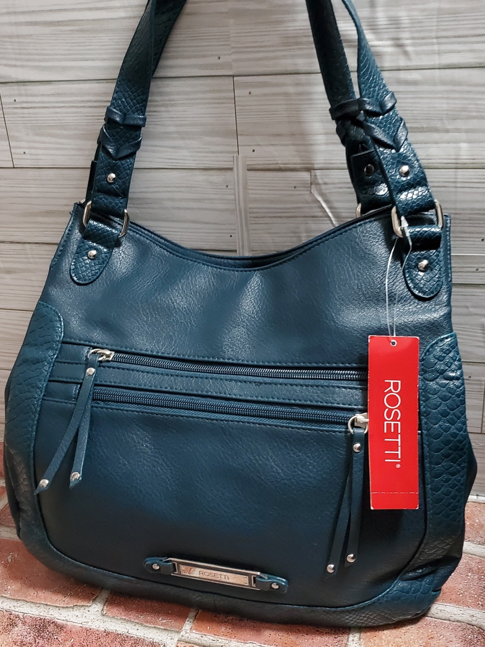 Rosetti Teal Blue Shoulder Bag with Front Zippers